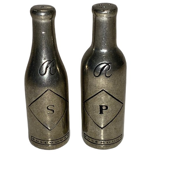 Vintage Silver Tone Pewter Small Bottle Shaped Salt and Pepper Shakers *READ* - Picture 3 of 5